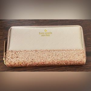 KATE SPADE GRETA COURT ZIP AROUND CONTINENTAL WALLET GLITTER PEONY- BRAND NEW